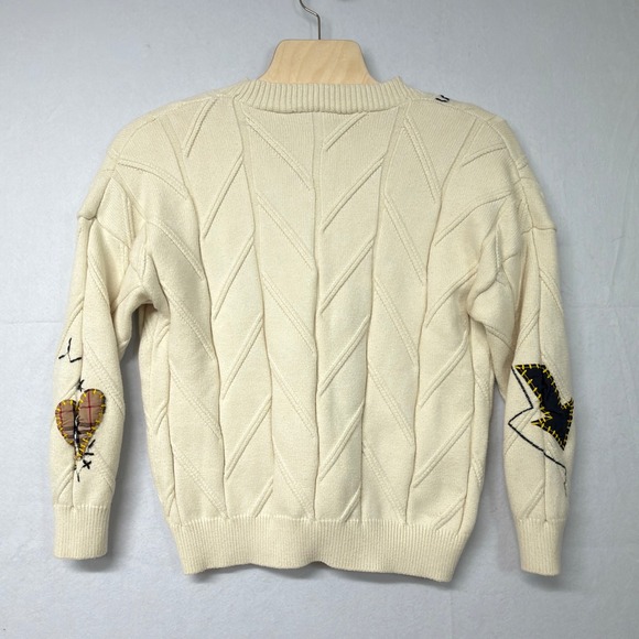 Womens Cream Cable Knit Embroidered Dream Sport Cardigan Sweater‎ M - Picture 3 of 5
